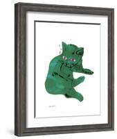 Cat From "25 Cats Named Sam and One Blue Pussy" , c. 1954 (Green Cat)-Andy Warhol-Framed Art Print