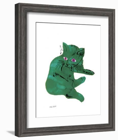 Cat From "25 Cats Named Sam and One Blue Pussy" , c. 1954 (Green Cat)-Andy Warhol-Framed Art Print