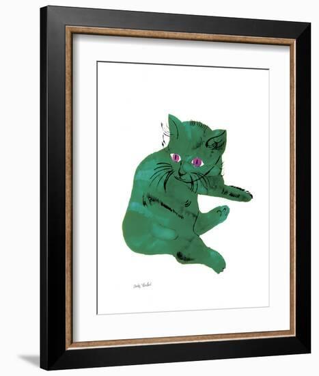 Cat From "25 Cats Named Sam and One Blue Pussy" , c. 1954 (Green Cat)-Andy Warhol-Framed Art Print