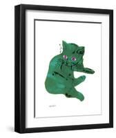 Cat From "25 Cats Named Sam and One Blue Pussy" , c. 1954 (Green Cat)-Andy Warhol-Framed Art Print