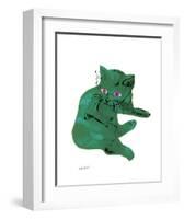 Cat From "25 Cats Named Sam and One Blue Pussy" , c. 1954 (Green Cat)-Andy Warhol-Framed Art Print