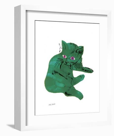 Cat From "25 Cats Named Sam and One Blue Pussy" , c. 1954 (Green Cat)-Andy Warhol-Framed Art Print