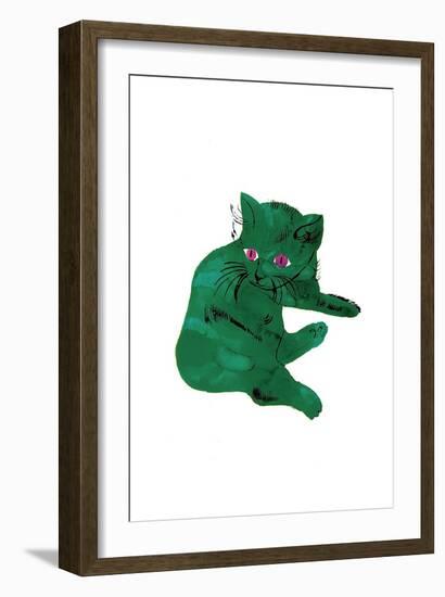 Cat From "25 Cats Named Sam and One Blue Pussy" , c. 1954 (Green Cat)-Andy Warhol-Framed Art Print