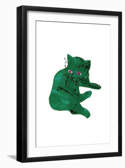 Cat From "25 Cats Named Sam and One Blue Pussy" , c. 1954 (Green Cat)-Andy Warhol-Framed Art Print