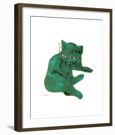 Cat From "25 Cats Named Sam and One Blue Pussy", c. 1954 (Green Cat)-Andy Warhol-Framed Art Print