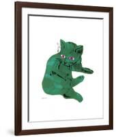 Cat From "25 Cats Named Sam and One Blue Pussy", c. 1954 (Green Cat)-Andy Warhol-Framed Art Print