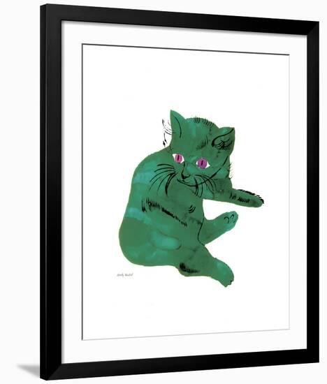 Cat From "25 Cats Named Sam and One Blue Pussy", c. 1954 (Green Cat)-Andy Warhol-Framed Art Print