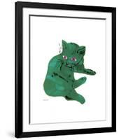 Cat From "25 Cats Named Sam and One Blue Pussy", c. 1954 (Green Cat)-Andy Warhol-Framed Art Print