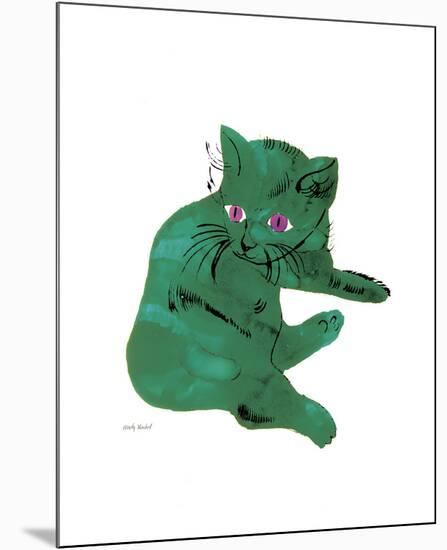 Cat From "25 Cats Named Sam and One Blue Pussy", c. 1954 (Green Cat)-Andy Warhol-Mounted Art Print