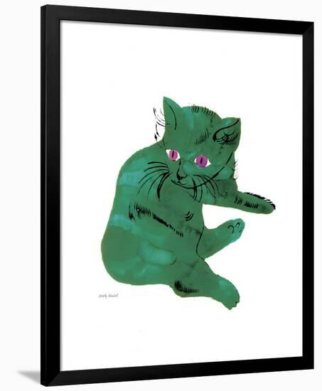 Cat From "25 Cats Named Sam and One Blue Pussy", c. 1954 (Green Cat)-Andy Warhol-Framed Art Print