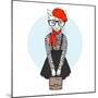 Cat Girl Dressed up in French Chic Style-Olga_Angelloz-Mounted Art Print