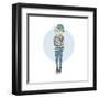 Cat Girl in Stripy Top with Phone-Olga_Angelloz-Framed Art Print