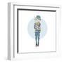 Cat Girl in Stripy Top with Phone-Olga_Angelloz-Framed Art Print