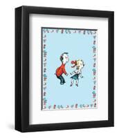 Cat in Hat Blue Border Collection II - Sally & Her Brother (blue bordered)-Theodor (Dr. Seuss) Geisel-Framed Art Print