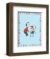 Cat in Hat Blue Border Collection II - Sally & Her Brother (blue bordered)-Theodor (Dr. Seuss) Geisel-Framed Art Print