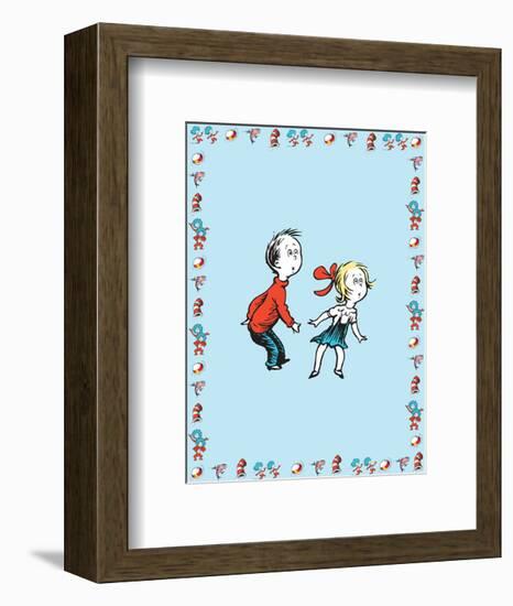 Cat in Hat Blue Border Collection II - Sally & Her Brother (blue bordered)-Theodor (Dr. Seuss) Geisel-Framed Art Print