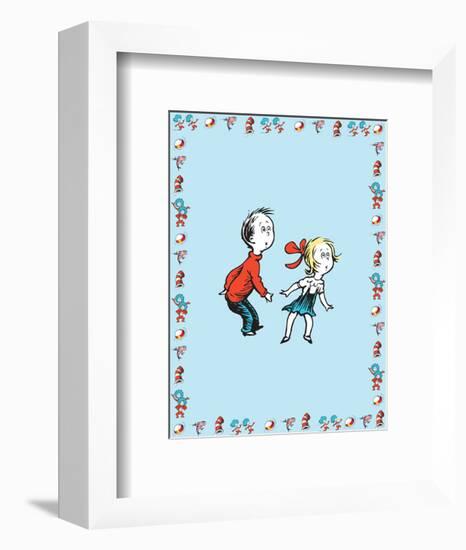 Cat in Hat Blue Border Collection II - Sally & Her Brother (blue bordered)-Theodor (Dr. Seuss) Geisel-Framed Art Print