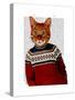 Cat in Ski Sweater-Fab Funky-Stretched Canvas