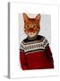 Cat in Ski Sweater-Fab Funky-Stretched Canvas