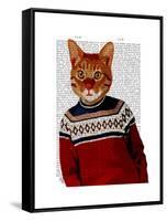 Cat in Ski Sweater-Fab Funky-Framed Stretched Canvas
