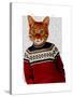 Cat in Ski Sweater-Fab Funky-Stretched Canvas