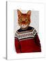 Cat in Ski Sweater-Fab Funky-Stretched Canvas