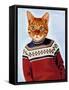 Cat in Ski Sweater-Fab Funky-Framed Stretched Canvas