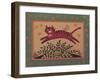 Cat Leaping over a Bush, a Mouse on its Backbordered with Stars-Beverly Johnston-Framed Giclee Print