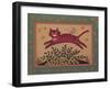 Cat Leaping over a Bush, a Mouse on its Backbordered with Stars-Beverly Johnston-Framed Giclee Print