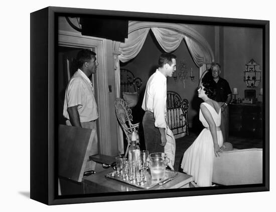 CAT ON A HOT TIN ROOF, 1958 directed by RICHARD BROOKS On the set, Richard Brooks (left) Paul Newma-null-Framed Stretched Canvas