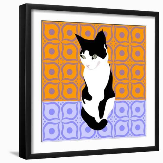 Cat On Morrocan Tiles-Claire Huntley-Framed Giclee Print