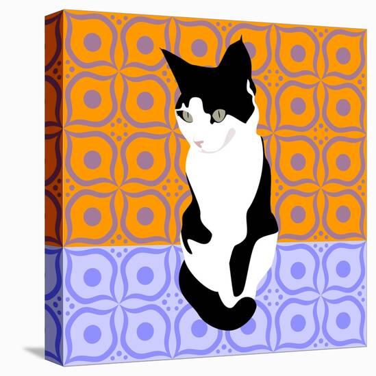 Cat On Morrocan Tiles-Claire Huntley-Stretched Canvas