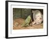 Cat Playing with Parrot-null-Framed Art Print