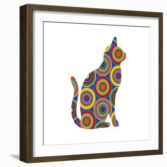 Cat Sitting Abstract Circles-Ron Magnes-Framed Giclee Print
