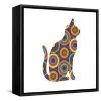 Cat Sitting Abstract Circles-Ron Magnes-Framed Stretched Canvas