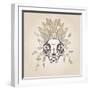 Cat Skull Vintage Aged Flower-Ptich-ya-Framed Art Print