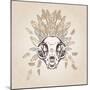 Cat Skull Vintage Aged Flower-Ptich-ya-Mounted Art Print