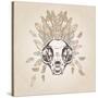 Cat Skull Vintage Aged Flower-Ptich-ya-Stretched Canvas