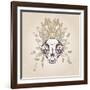 Cat Skull Vintage Aged Flower-Ptich-ya-Framed Art Print