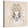 Cat Skull Vintage Aged Flower-Ptich-ya-Stretched Canvas