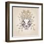 Cat Skull Vintage Aged Flower-Ptich-ya-Framed Art Print