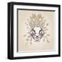 Cat Skull Vintage Aged Flower-Ptich-ya-Framed Art Print