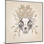 Cat Skull Vintage Aged Flower-Ptich-ya-Mounted Art Print