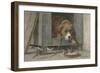 Cat Spies Birds While a Dog Sleeps, C. 1850-90-Henriette Ronner-Framed Art Print