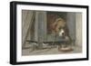 Cat Spies Birds While a Dog Sleeps, C. 1850-90-Henriette Ronner-Framed Art Print