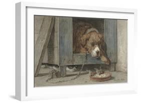 Cat Spies Birds While a Dog Sleeps, C. 1850-90-Henriette Ronner-Framed Art Print