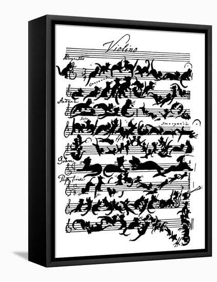 'Cat Violin Score' by Moritz von Schwind-Moritz Ludwig von Schwind-Framed Stretched Canvas