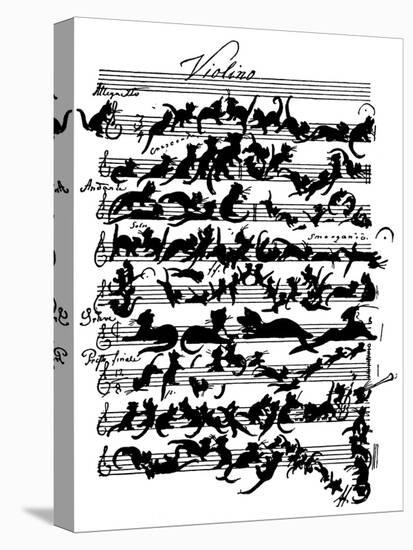 'Cat Violin Score' by Moritz von Schwind-Moritz Ludwig von Schwind-Stretched Canvas