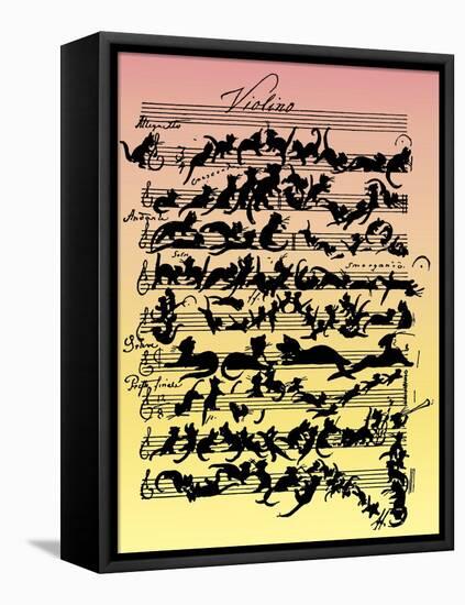 'Cat Violin Score' by-Moritz Ludwig von Schwind-Framed Stretched Canvas