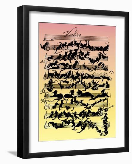 'Cat Violin Score' by-Moritz Ludwig von Schwind-Framed Giclee Print